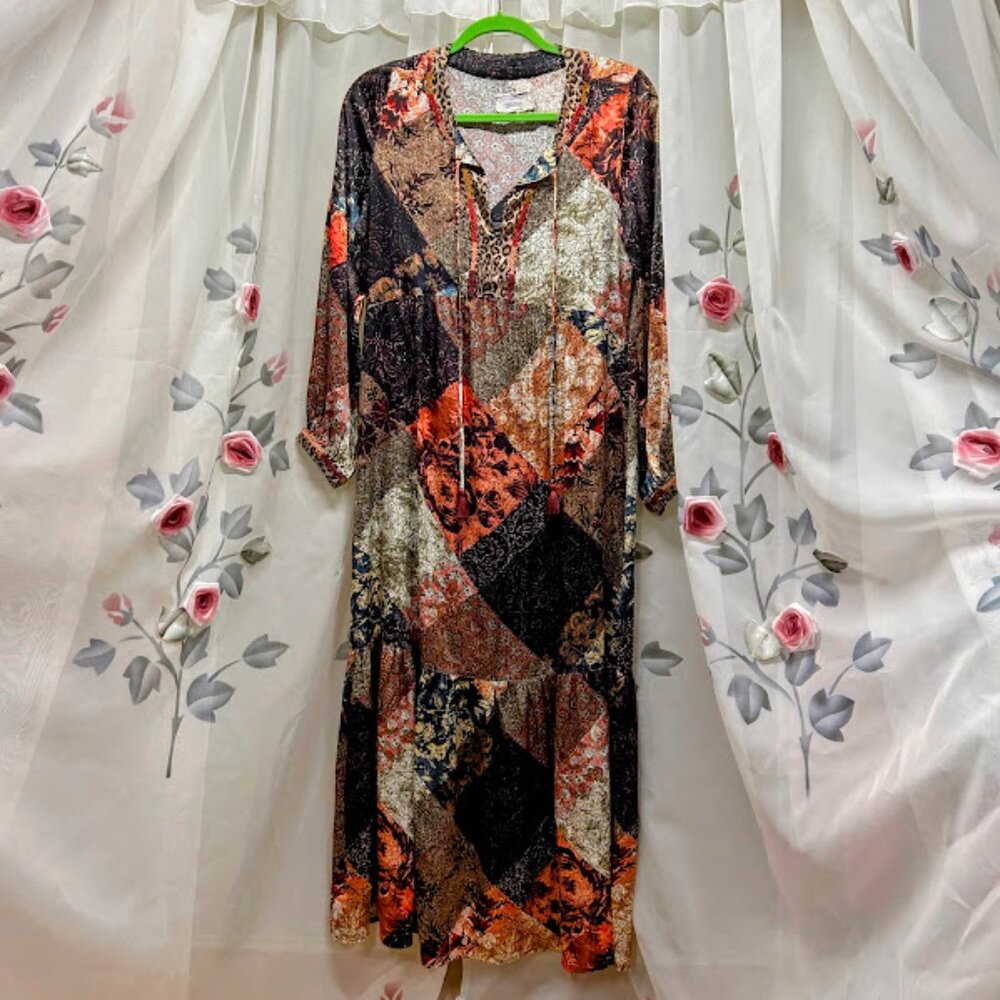 Johnny Was Workshop Patchwork Silk Dress With Embroidered Details